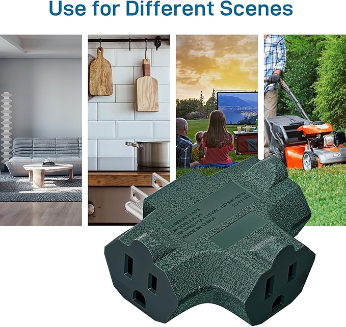 K KASONIC - 3-Outlet Grounding Adapter, [UL Listed] Plug Extender, Heavy-Duty Grounded Power Tap - 3 Pack (Green)