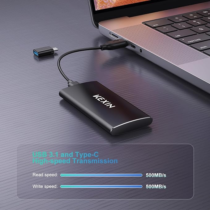 KEXIN 512GB External SSD Up to 500MB/s USB-C Portable SSD USB 3.1 External Solid State Drive 512G Type-C External Drive for Laptop, Mac, Xbox,PS4 and More