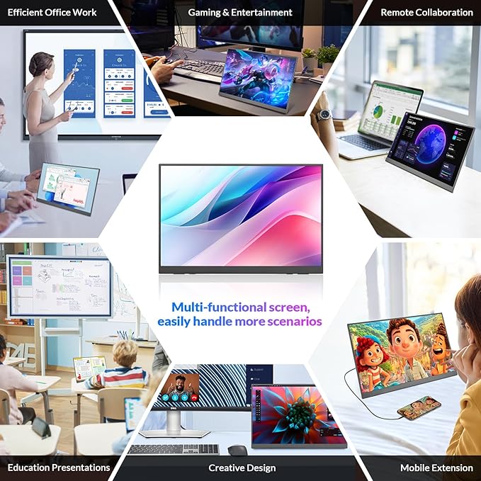 Rii Portable Gaming Monitor, 16" 144Hz QHD 2.5K 2560X1600 16:10 FreeSync 100% sRGB, IPS HDR USB-C HDMI Display, Travel Monitor for Laptop PC Phone Mac Game Console, VESA Mountable, with Kickstand