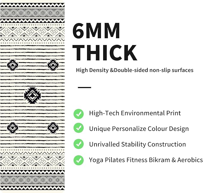 nuveti Yoga Mat Print Extra Thick TPE Non Slip Fitness Exercise Mat with Carrying Bag,72"x24" Extra Thick 6MM Exercise & Workout Mat for Yoga, Pilates Fitness and Floor Exercises