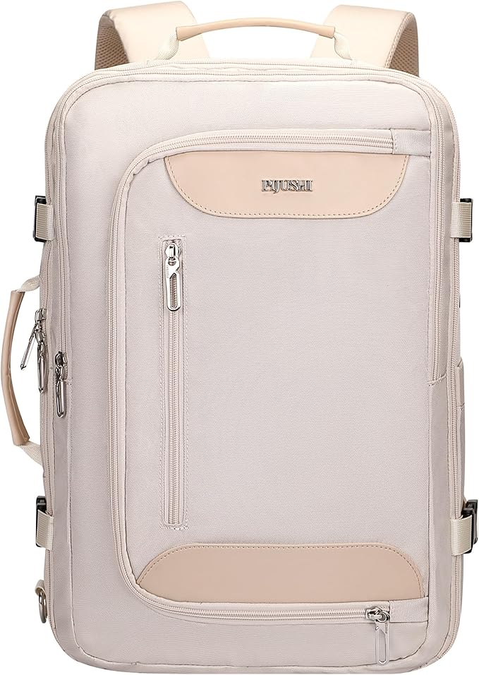 PIJUSHI Travel Backpack for Women Flight Approved Carry on Bag 16 inch Laptop Personal Item Daypack with Shoe Compartment(PE038 Beige)