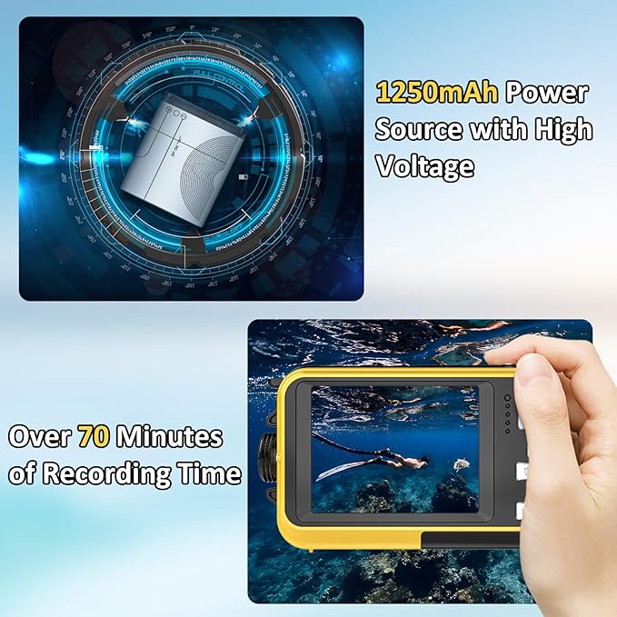 4K Digital Camera 11FT Underwater Camera with 32GB Card 56MP Autofocus Dual-Screen Selfie Waterproof Camera for Snorkeling Compact Floatable Point and Shoot Digital Camera 1250mAh Battery