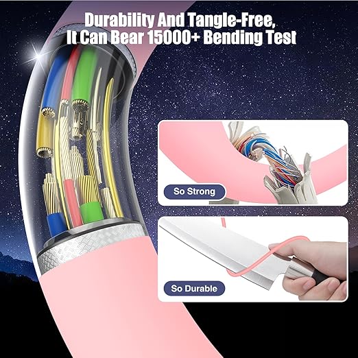 3-Pack Pink [3.3FT+6.6FT+10FT] 60W USB C to USB C Cable, Type C Fast Charging Cable for iPhone Air 17 16e 16 15 Pro Plus Pro Max，for Galaxy S25, for iPad Pro/Air/mini, for MacBook Pro/Air and More