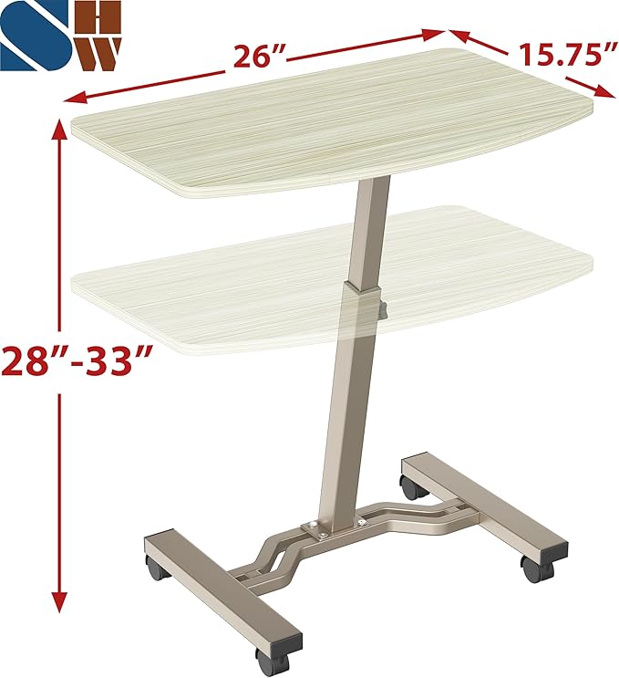 SHW Mobile Height Adjustable Laptop Rolling Cart with Height Adjustment from 28" to 33", Maple