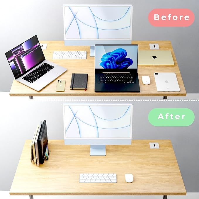 Adjustable Laptop Stand, 5 Slots, Aluminum Space-Saving, for Apple MacBook/Surface/Galaxy/Tablet/iPad/iPhone, Silver