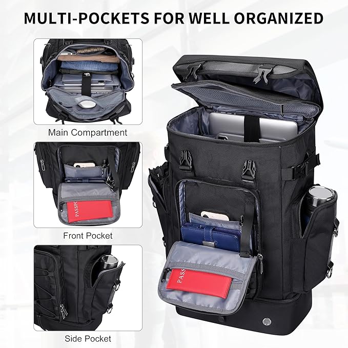 WITZMAN Travel Backpack for Men Women Carry on Bags for Airline Approved Convertible Duffle Luggage Backpack Shoe Compartment (B691 Classic Black)