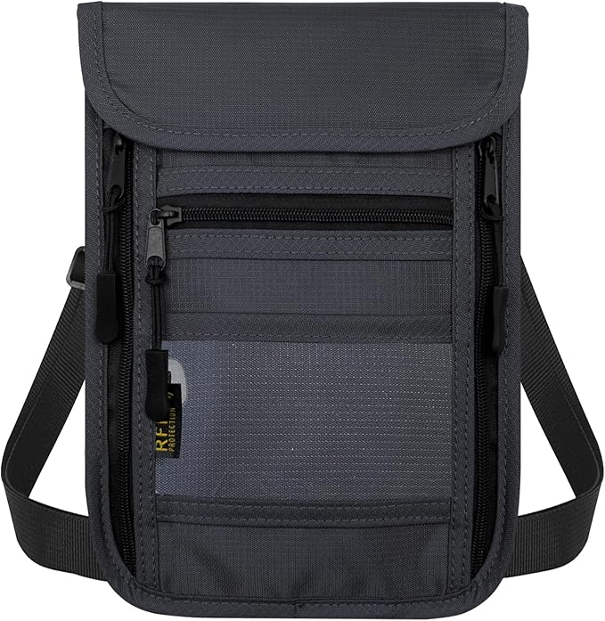 sundee Travel Neck Wallet with Double Zippers, RFID Blocking Passport Holder with Adjustable Neck Strap to Keep Cash, Credit Cards and Travel Documents Safe - Dark Gray