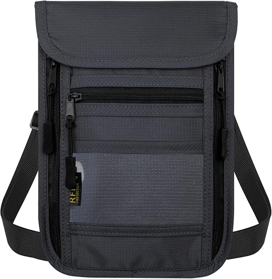 sundee Travel Neck Wallet with Double Zippers, RFID Blocking Passport Holder with Adjustable Neck Strap to Keep Cash, Credit Cards and Travel Documents Safe - Dark Gray