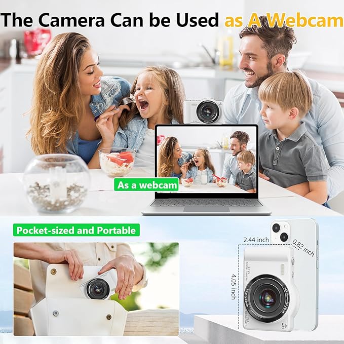 Digital Camera for Photography - WiFi 4K 75MP Vlogging Cameras for YouTube, Touchscreen Autofocus Point and Shoot Digital Camera for Teens Adult Beginner with 16X Zoom, 32GB Card, 2 Batteries(White)