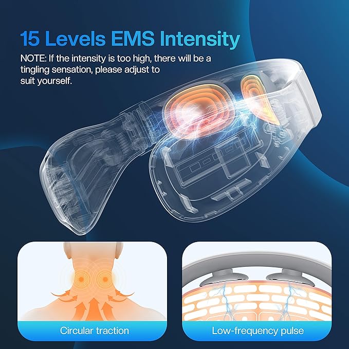 COMFIER Portable Heated Neck Massager, EMS Intelligent Electric Neck Massager with Heat and 3D Electrode Pads for Women Men