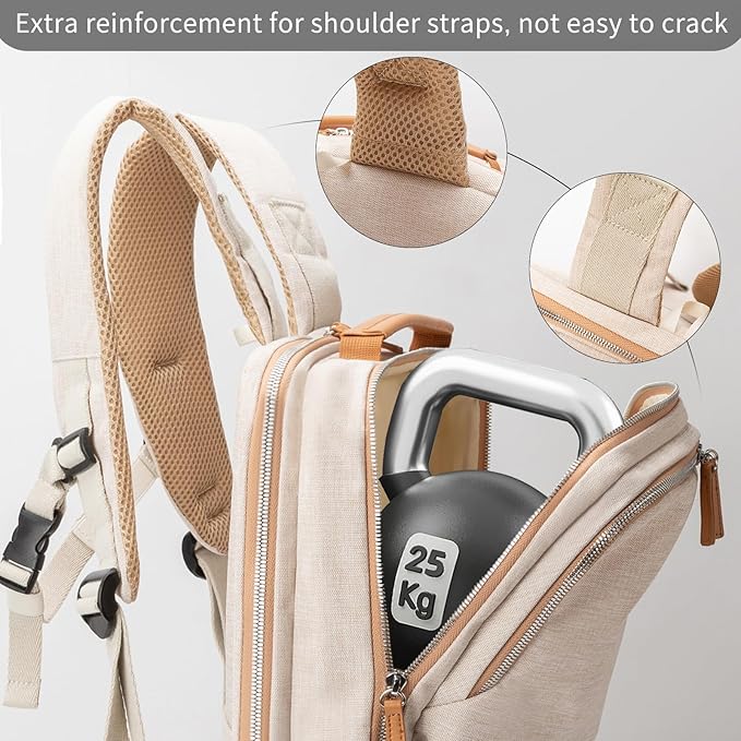 NOBLEMAN Best Laptop Backpack for Women, Professional Adult Office Commuter Womens Computer Backpack, Luxury Lightweight Carry on Travel Personal Item Bag For Airlines Fits 16 Laptop (Beige Plus)