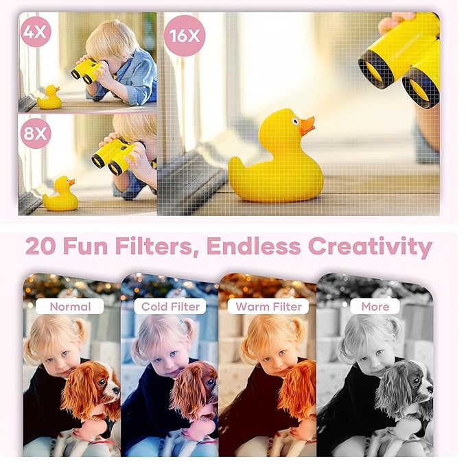 Digital Camera, Pink Cameras for Photography, YouTube Vlogging, 16X Zoom UHD Autofocus Compact Point and Shoot Flip Screen Camera with 32GB SD Card, Small Photo Camera for Kids, Teen