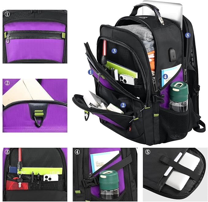 Z-MGKISS Extra Large Laptop Backpack, Water-Resistant 18.4-19 Inch Travel Backpack for Men & Women - Stylish Purple School Bag with USB Charging Port and Multiple Compartments