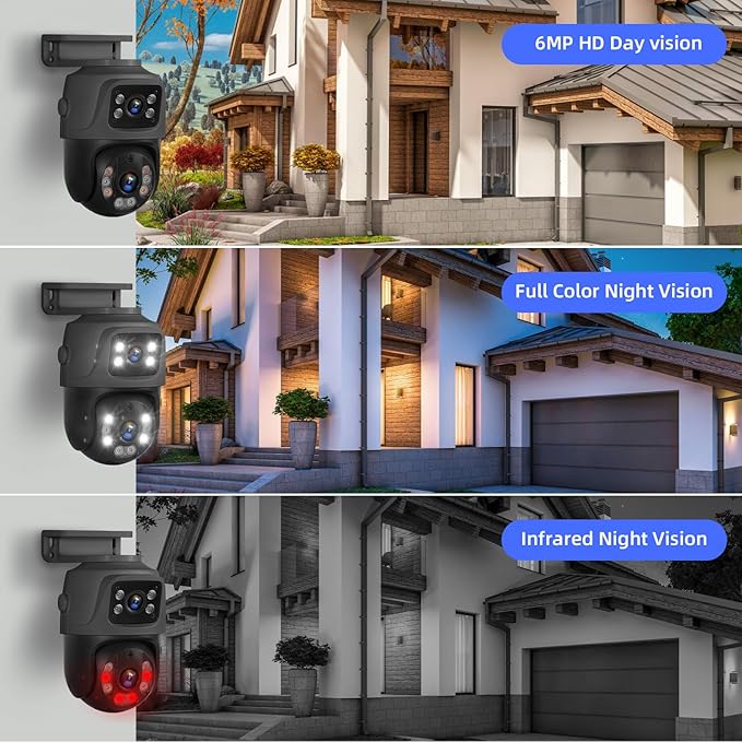 Fuers 6MP PoE Security Camera with Dual-Lens, Surveillance Outdoor Indoor for Home, Person Detection, Work with PoE Security Camera System, Color Night Vision,Two Way Talk,Support 128G SD Card