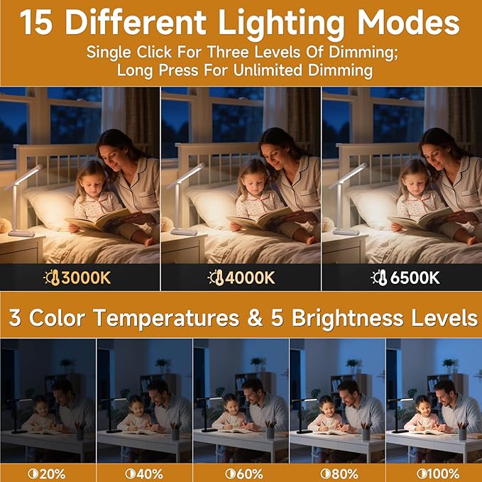 Magnetic Led Desk Lamp: 2 in 1 Reading Lamp with Phone Holder & USB Charging Port for Home Bedroom Office Study | Dorm Desk Lamp with 3500-6500k Touch Control Dimming | 5 Brightness Levels | Black