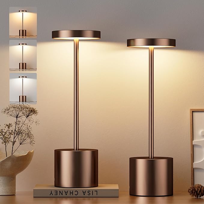Kakanuo Brown Cordless Lamp Set, Rechargeable Lamp, 3 Color Temperature, LED Outdoor Wireless Lamps, Battery Operated Lamps, Stepless Dimmable, Touch Control