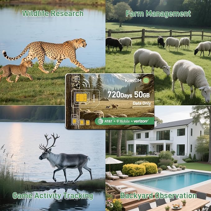 2PCS LTE IoT Data SIM Card 50GB 2 Years for Trail Camera & Security Camera,Prepaid SIM for Wildlife Camera, 3-in-1 SIM Kit with AT&T/T-Mobile/Verizon Coverage, No Contract & Auto Network Switching