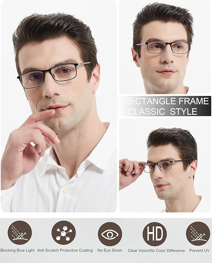 Professional Reading Glasses for Men/Women, Blue Light Blocking Computer Readers with Spring Hinges for Glare and UV Protection