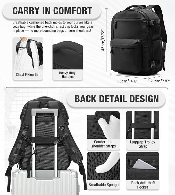 Vacuum Travel Backpack with Pump for Women, Personal Item Carry on Backpacks Flight Approved for Men,Laptop Waterproof Work Compression bags Casual Daypack Black..