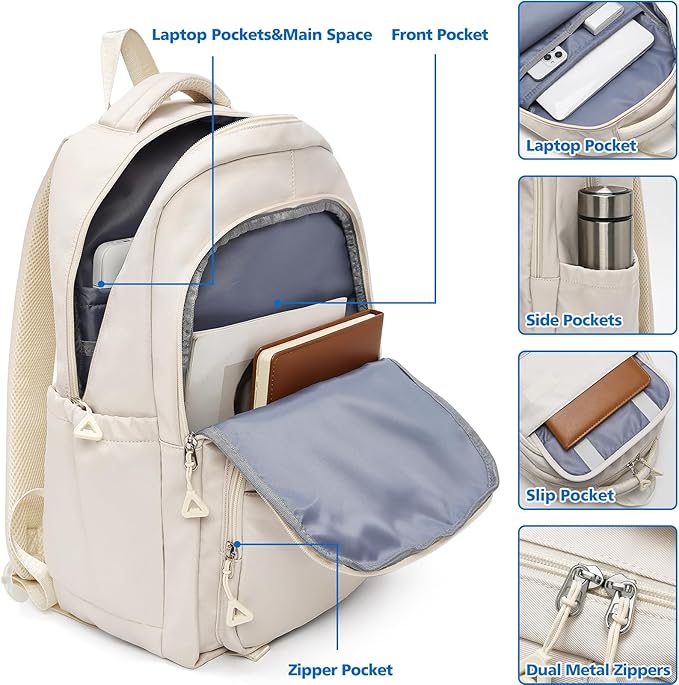 FOXLOVER Travel Laptop Backpack, Anti-Theft Slim Business Backpack, School College Bag for Men & Women, Fits 15.6 Inch Laptop