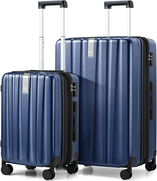 Hanke Expandable Hard Shell Luggage Sets 2 piece Carry on Luggage with Wheels Suitcases Lightweight Checked Travel Luggage Rolling Large Suitcase Travel Luggage Bag Woman Men 20/29 Inch(Dark Blue)