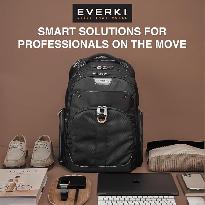 EVERKI Atlas 29.5L Business Laptop Backpack – Travel Backpack for Women & Men, Work/Travel Bag, Laptop Bag Fits 15.6-Inch, Backpack for Women, Men’s Laptop Bags – Black (EKP121S15)