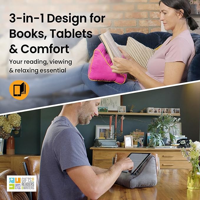 Gifts for Readers & Writers Book Couch iPad Stand | Cushioned Tablet Stand & Book Holder| Reading Pillow for Bed Time | Tablet Lap Rest Cushion | A Fun Gift for Book Lovers