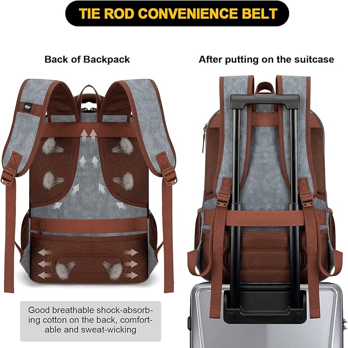 Tzowla Canvas Laptop Backpack, Bag for Men Women,Travel Work Rucksack Fits 15.6 Inch Laptop, Bookbag with USB Charging Port