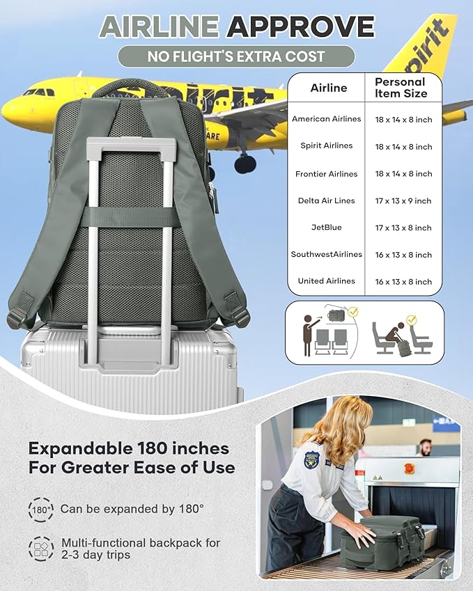 VECAVE Travel Backpack,Carry On Backpack for Women,Airline Flight Approved Waterproof 14 Inch Laptop Backpack with Shoe Compartment Casual Daypack Backpacks DarkGreen.