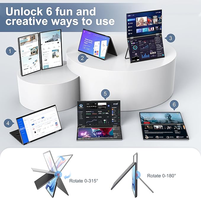 InnoView 2025 15.6" FHD Dual Portable Monitor | All-in-One Foldable & Stackable Design | 315° Screen Adjustment & 180° Stand | USB-C/HDMI Travel Monitor for Laptop, Mac, Windows