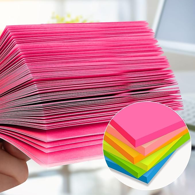 (12 Pads) Sticky Notes 3x5 in, Bright Colors Strong Adhesive Post, Suitable for School, Home, Office, Clean Removal, 50 Sheets/pad