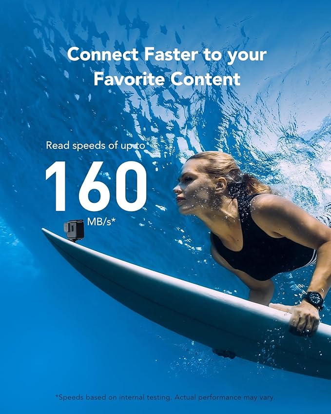 Lexar 256GB Blue Micro SD Card Up to 160MB/s, microSDXC UHS-I Memory Card with SD Adapter, C10, U3, A2, V30, Full HD, 4K UHD, High Speed TF Card