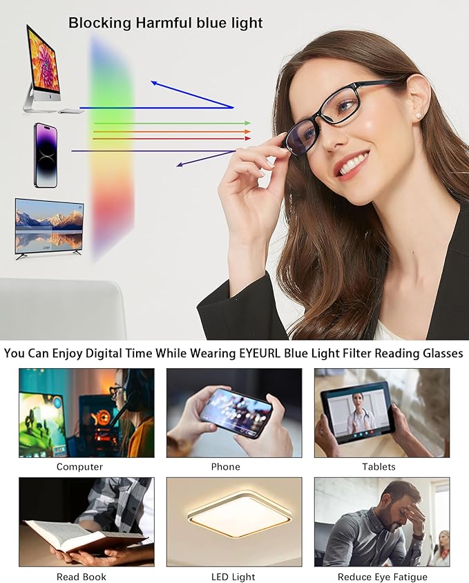 EYEURL Reading Glasses For Men Women - Blue Light Blocking Glasses Reduce Eyestrain - 2 Pack TR90 Frame Lightweight +2.75