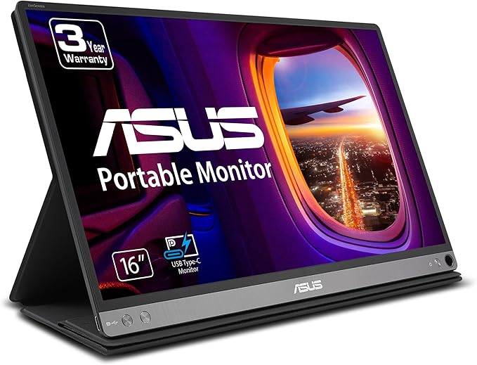 ASUS ZenScreen 15.6” 1080P Portable USB Monitor (MB16AC) - Full HD (1920 x 1080), IPS, USB Type-C, Eye Care, Smart Case, External Screen for Laptop, 3-Year Warranty,Black