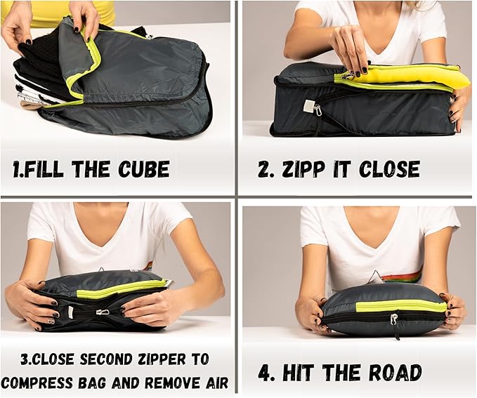 SUITEDNOMAD Ultralight Compression Packing Cubes Set, Suitcase and Backpack Travel Organizer Bags