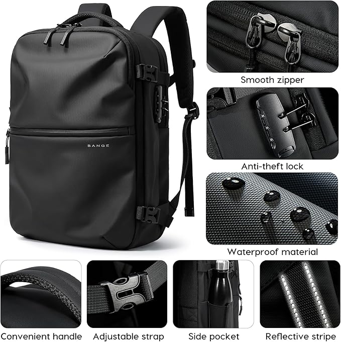 BANGE Travel Backpack with TSA lock version can hold 15.6 inch Laptop suitable Daily Commute and Overnight Flight Approved Anti-theft Bag