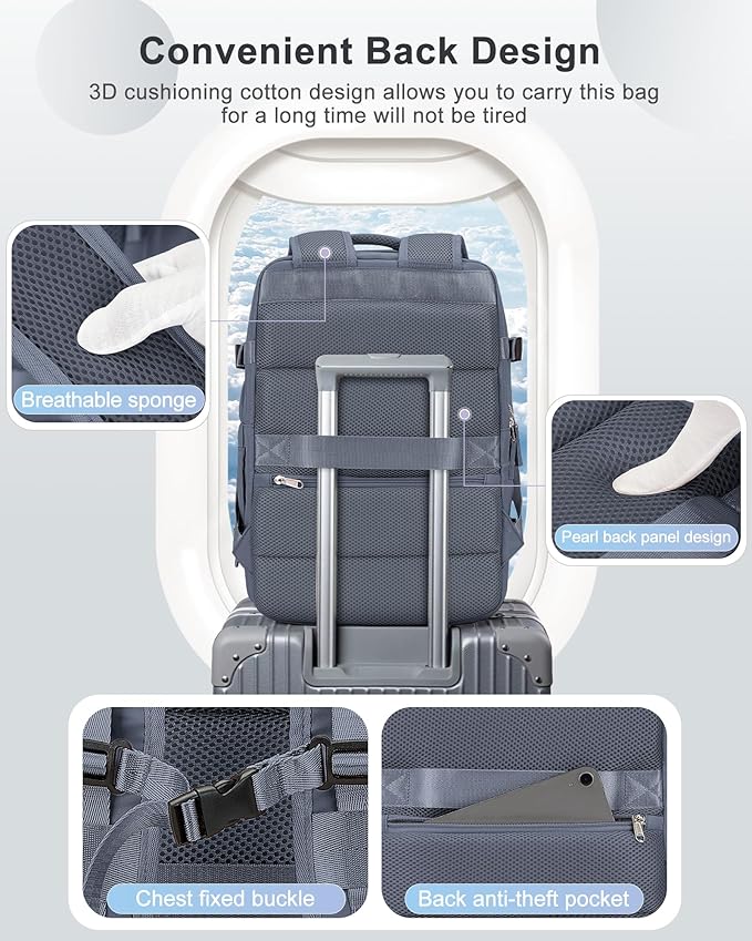 Carry On Backpack for Women, Large Travel Backpack Flight Approved, Waterproof 14 Inch Laptop Backpack Business Work Backpacks Men Mochila De Viaje, Blue