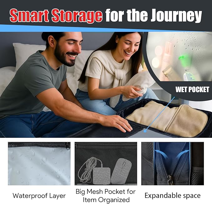 55L Extra Large Travel Backpack, Expandable 50L - 60L Carry On Backpack, Travel Luggage Suitcase Anti-Theft TSA Flight Laptop Bag, Sturdy 18.4 Inch XXXL Daypack Weekender Gifts for Men, Black