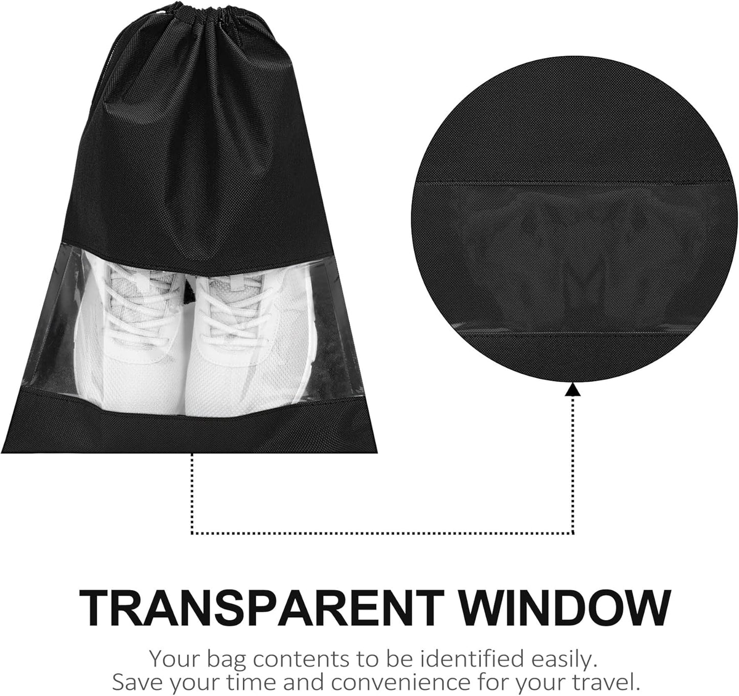 YAMIU 12PCS Shoe Bags for Travel - Large Dustproof Drawstring Shoes Pouch Packing Organizers for Men & Women, Black