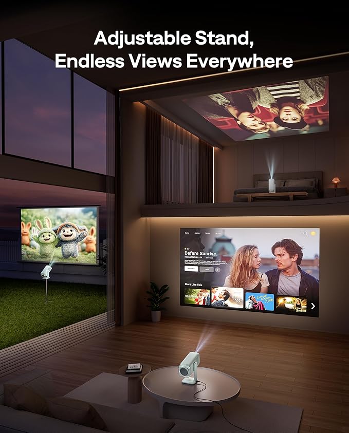 Aurzen BOOM Air Portable Google TV Projector with WiFi and Bluetooth, Smart Projector for Outdoor & Home Movie, USB-C Powered, 4K Supported, Real-Time Focus, Dolby Audio, Adjustable Stand, Green