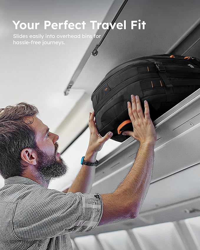 Tolaccea Travel Backpack, TSA Friendly Flight Approved Carry-on Luggage Water-resistant Business Rucksack, Durable Large Computer Bag Daypack Fits 15.6 Inch Laptop, 35-45L Expandable - Black