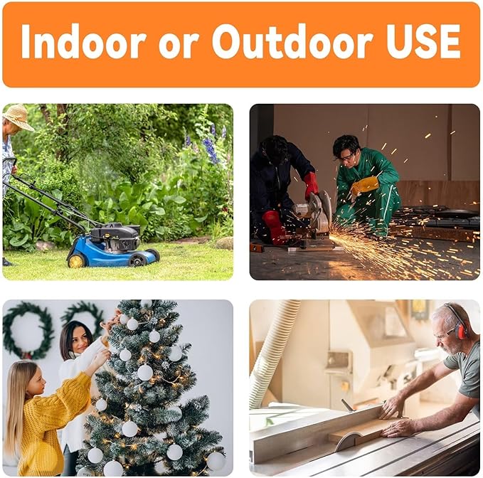 EP 15 Ft 12 Gauge Heavy Duty Extension Cord, 15A 125V 1875W, 3 Outlet Indoor/Outdoor Power Cord with Lighted End, 12/3 SJTW Weatherproof Black, UL Listed