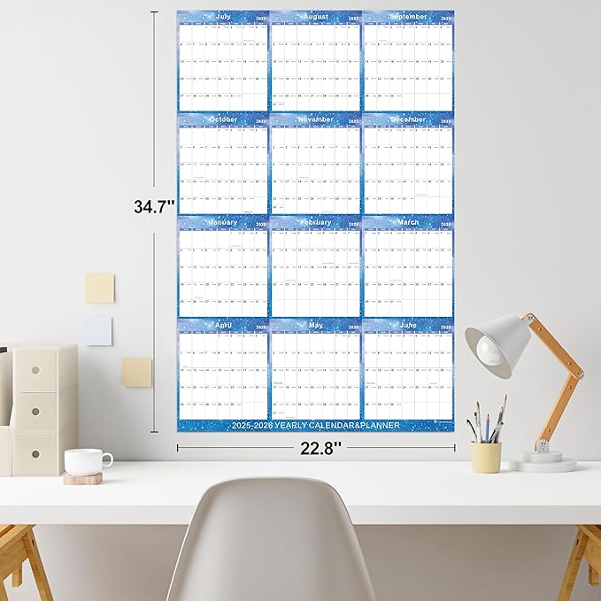 2025-2026 Yearly Wall Calendar - annual calendar 2025-2026, 2025-2026 Yearly Wall Calendar&Planner with Thick Paper, July 2025 - June 2026, X Large, 34.7" x 22.8", 2025-2026 Yearly Planner (2025-2026 Yearly Wall Calendar - Blue Star)