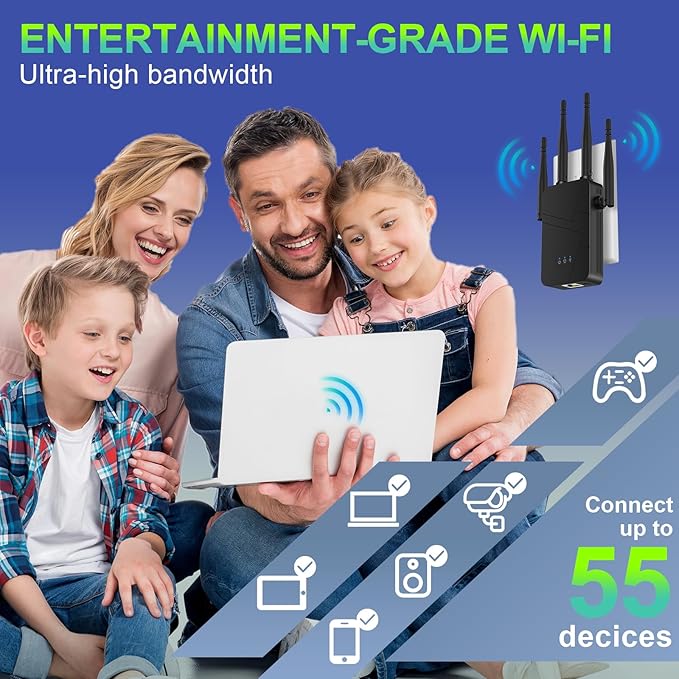 2026 WiFi Extender, 15888 sq.ft Internet Extender WiFi Booster, Long Range Wireless Repeater Signal Amplifier for Home, Mesh Wi-Fi 99% Faster | Broader Than Ever, Support 55+ Devices, 1-Tap Setup