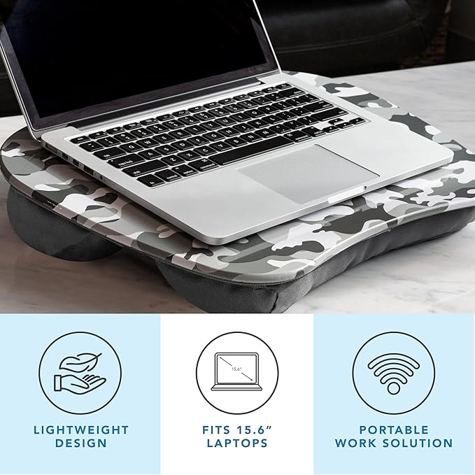 LAPGEAR MyStyle Portable Lap Desk with Cushion - Gray Camo - Fits up to 15.6 Inch Laptops - Style No. 45325