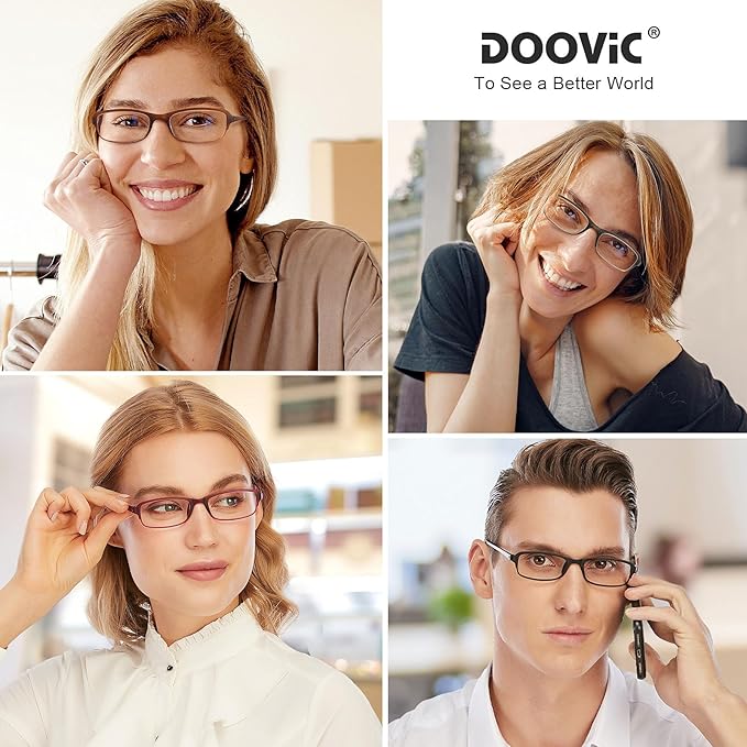 DOOViC 4 Pack Computer Reading Glasses Blue Light Blocking Anti Eyestrain Flexible Lightweight Readers for Women Men 1.75 Strength