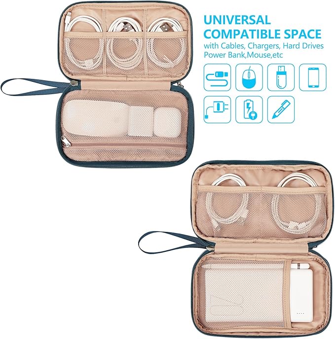 NISHEL Travel Cord Organizer Case, Double Layers Tech Electronic Bag, Essentials for Charger, Cable, Phone, Flash drive,Lake-Blue