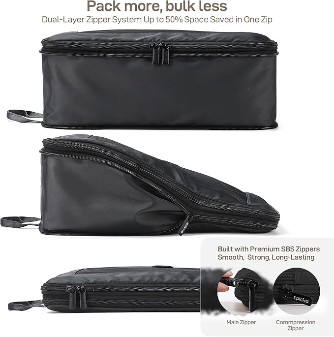 EPICKA TripCozy Compression Packing Cubes - 4 Set Durable Travel Organizer Bags with Mesh Top, Expandable Travel Accessories for Carry on, Luggage, Suitcase, Backpack (Dark Grey)