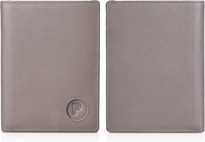 Polare Luxury RFID Blocking Leather Passport Holder Travel Wallet For Men and Women (Grey with AirTag Slot)
