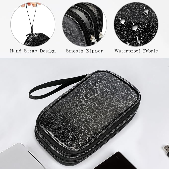 Skycase Black Pencil Case Pouch - Waterproof Electronic Organizer Travel Case, Aesthetic Pencil Cases for Office Stationery Organizer, Simple Sturdy Multifunctional Pencil Bag for for Men